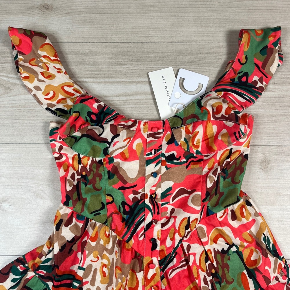 Commense Abstract Print Ruffle Strap Romper Multi Color XS NWT - Picture 3 of 10